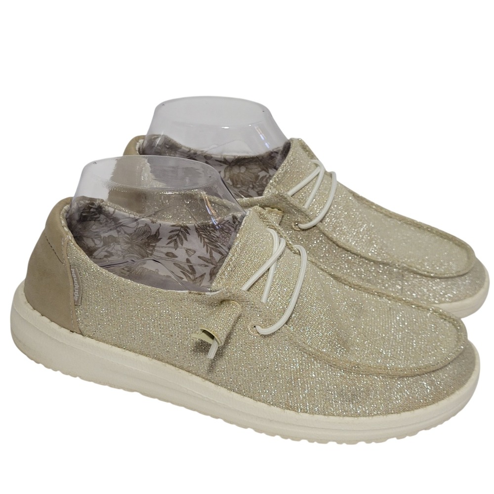 Hey Dude Wendy Shoes Women Size 7 Gold Metallic Shimmer Loafer Slip On 121410559